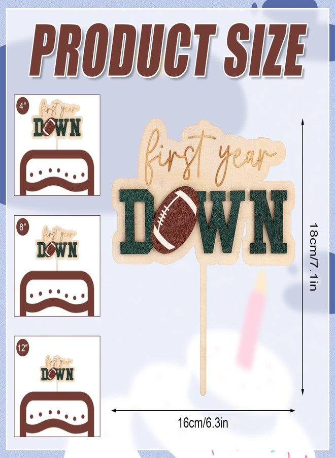 Gosknor First Year Down Wooden Cake Topper, Football 1st Birthday Cake Topper Rugby First Year Down Birthday Party Favors Sports Themed Parties Favors Wood Gifts for Baby Shower Birthday Gatherings - Image 2