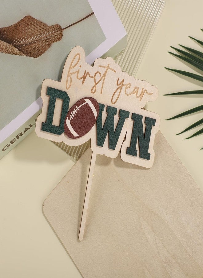 Gosknor First Year Down Wooden Cake Topper, Football 1st Birthday Cake Topper Rugby First Year Down Birthday Party Favors Sports Themed Parties Favors Wood Gifts for Baby Shower Birthday Gatherings - Image 3