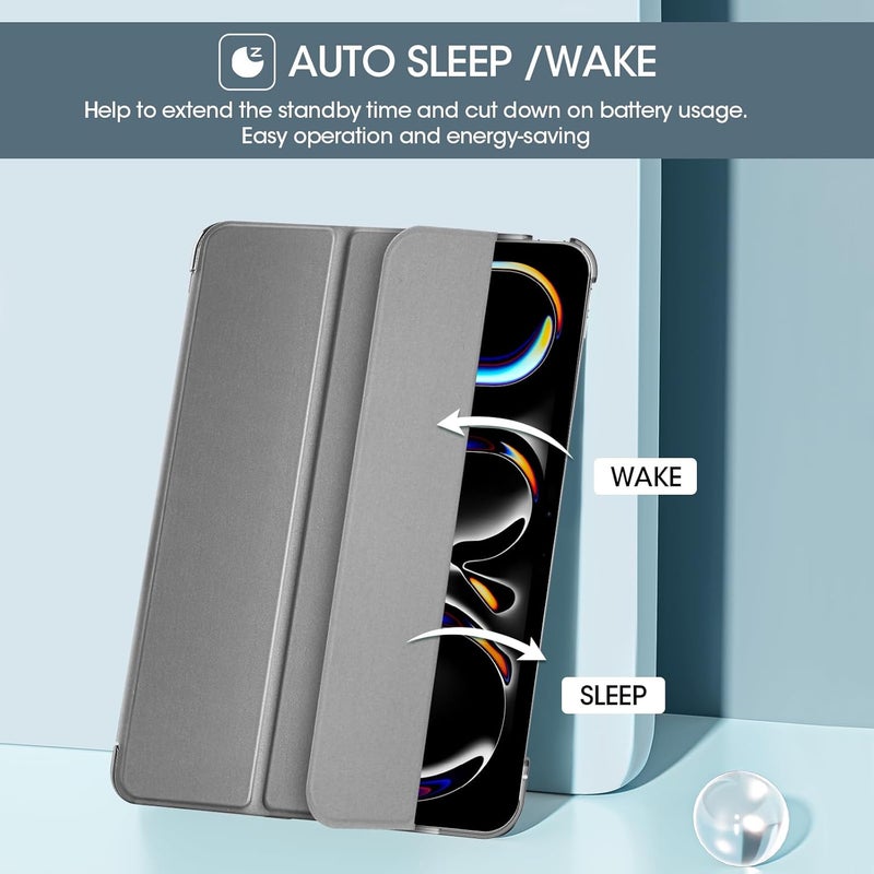 Procases Smart Case For Ipad Pro 11 Inch Case M4 2024 Model: A2836/A2837/A3006 , Slim Folio Stand Hard Back Shell Protective Tablet Cover For 5Th Generation Ipad Pro 11" M4 2024 -Grey - Image 4