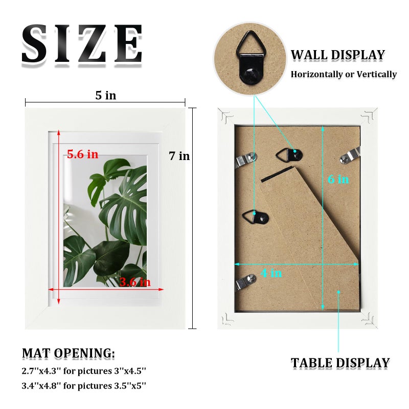 Egofine Egofine 4x6 Picture Frames 4PCS Covered by Plexiglass for Picture 3x4.5/3.5x5 with Mat or 4x6 whitout Mat Made of Solid Wood for Table Top Display and Wall Mounting Photo Frame  White with Texture  - Image 2