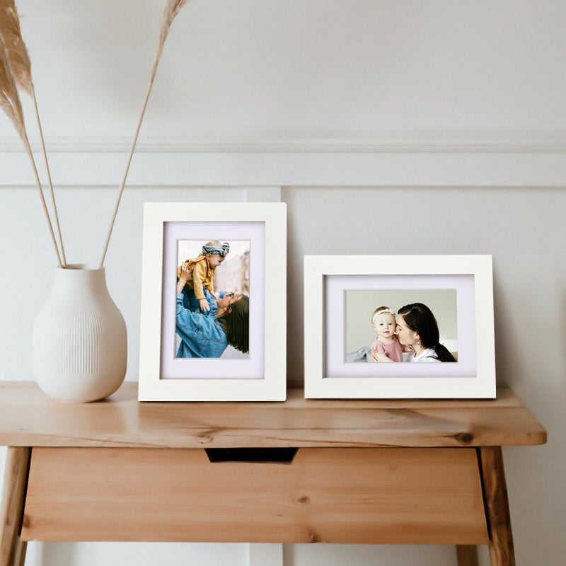 Egofine Egofine 4x6 Picture Frames 4PCS Covered by Plexiglass for Picture 3x4.5/3.5x5 with Mat or 4x6 whitout Mat Made of Solid Wood for Table Top Display and Wall Mounting Photo Frame  White with Texture  - Image 4