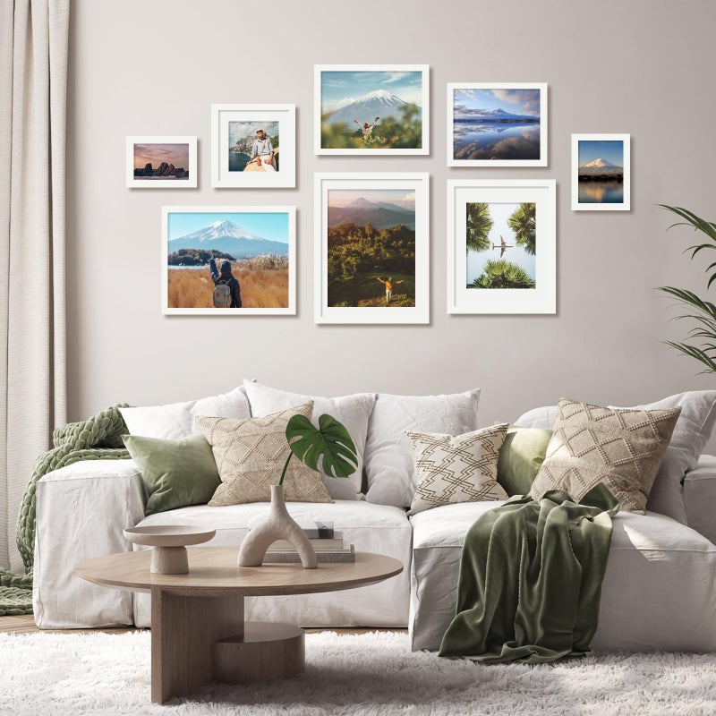 Egofine Egofine 4x6 Picture Frames 4PCS Covered by Plexiglass for Picture 3x4.5/3.5x5 with Mat or 4x6 whitout Mat Made of Solid Wood for Table Top Display and Wall Mounting Photo Frame  White with Texture  - Image 5