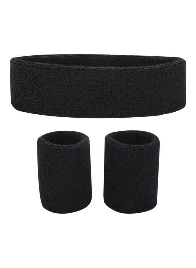 NIBEMINENT 3-Piece Sweat-Absorbent Cycling Wrist And Headband Set 17x5cm  - Image 1