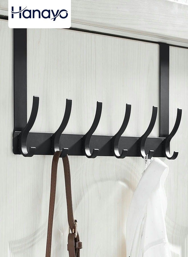Hanayo Hooks Over the Door Hooks with 6 Hanging Hooks Coat Hooks Door Hanger for Clothes Towels Hats and Bags Bedroom Storage Hanger Hooks Excellent Load-bearing Capacity Hanger(Black) - Image 1