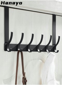 Hanayo Over the door hooks for bathroom with 6 coat hooks door hook for clothes towels hats and bags bedroom storage hanger hooks wall hanger hooks home door back storage rack excellent load-bearing capacity Hanger Black  - Image 1