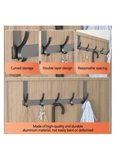 Hanayo Over the door hooks for bathroom with 6 coat hooks door hook for clothes towels hats and bags bedroom storage hanger hooks wall hanger hooks home door back storage rack excellent load-bearing capacity Hanger Black  - Image 3