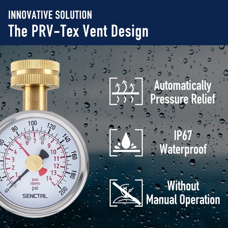 SENCTRL 0-200 Psi Water Pressure Gauge Test with Lazy Hand, Lead-Free, Waterproof, 2.5" Dial Size, 3/4" Female Garden Hose Thread, Stainless Steel Case, for Home Potable Water, House Tube - Image 5