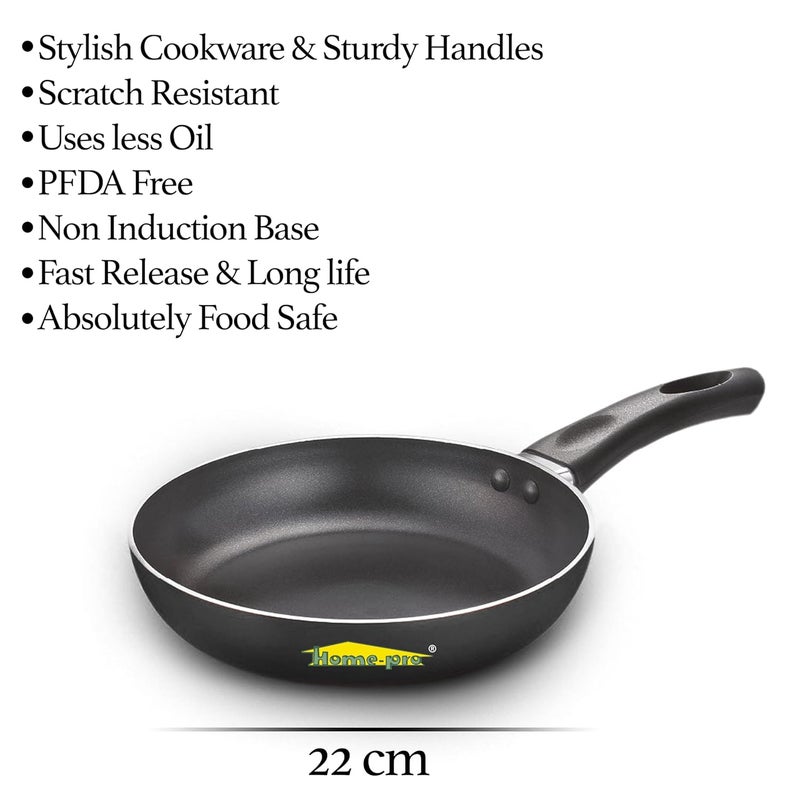 HomePro Aluminium Non Stick Mini Uttapam 4 Cavity and Fry pan Black 22cm Bakelite Handle 125 L Capacity 22 MM Thickness Gas Stove Compatible Cookware Set - Image 3