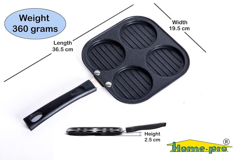 HomePro Aluminium Non Stick Mini Uttapam 4 Cavity and Fry pan Black 22cm Bakelite Handle 125 L Capacity 22 MM Thickness Gas Stove Compatible Cookware Set - Image 2