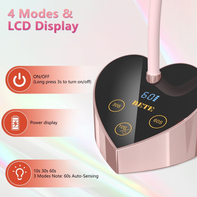 BETE Mini UV Nail Lamp Flash Cure Gel Nail Polish, 360Â° Foldable Gooseneck UV LED Nail Lamp with Smart Sensor, USB Portable Cordless 30W Rechargeable Nail Dryer with 3 Timers for Salon Home DIY - Image 3