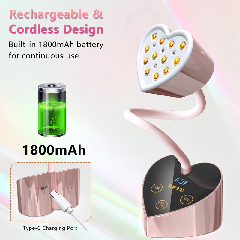 BETE Mini UV Nail Lamp Flash Cure Gel Nail Polish, 360Â° Foldable Gooseneck UV LED Nail Lamp with Smart Sensor, USB Portable Cordless 30W Rechargeable Nail Dryer with 3 Timers for Salon Home DIY - Image 4