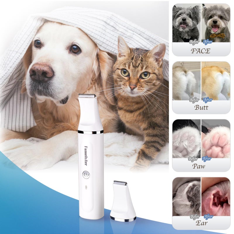 Fumeister Dog Clippers for Grooming, Cordless Waterproof Dog Hair Trimmer with Type-C Charging, Low Noise for Trimming Cats & Dogs' Specific Areas Around Paws, Eyes & More (White) - Image 3