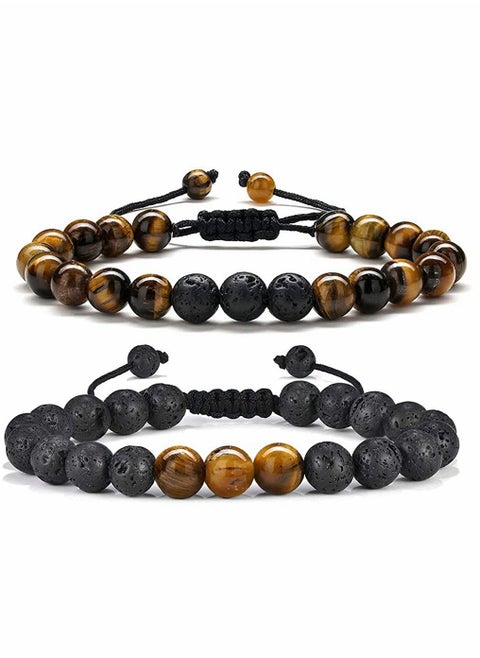 Men's Bracelets-Bracelet, Beaded Bracelet, 8mm Tiger Eye Lava Stone, Stress Relief Adjustable Tiger Eye Bracelet Aroma Essential Oil Diffuser Lava Bracelet Men’s Gift