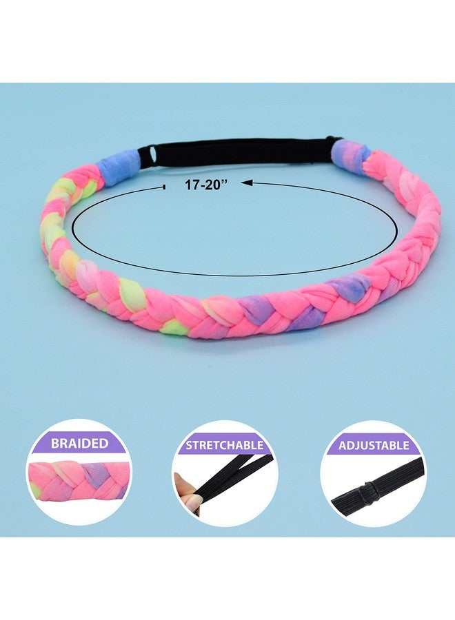 إسكدنيا 4 Adjustable Braided Headbands For Girls, Rainbow Tie Dye Braid Hair Bands For Kids, Cute Girl Stretch Elastic Fashion Accessories For Children, Easter Basket Stocking Stuffers - Image 4