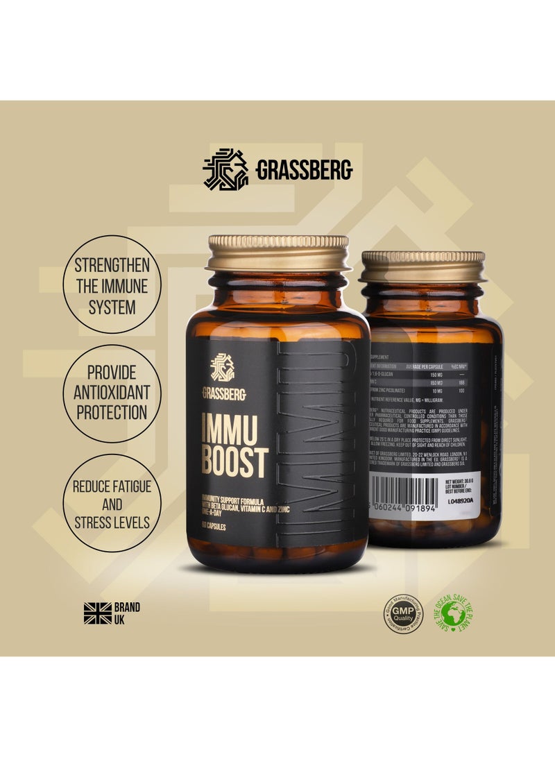 GRASSBERG Immu Boost, Immunity booster supplement with Vitamin C, Zinc and Bita Glucan - 60 Capsules - Image 3