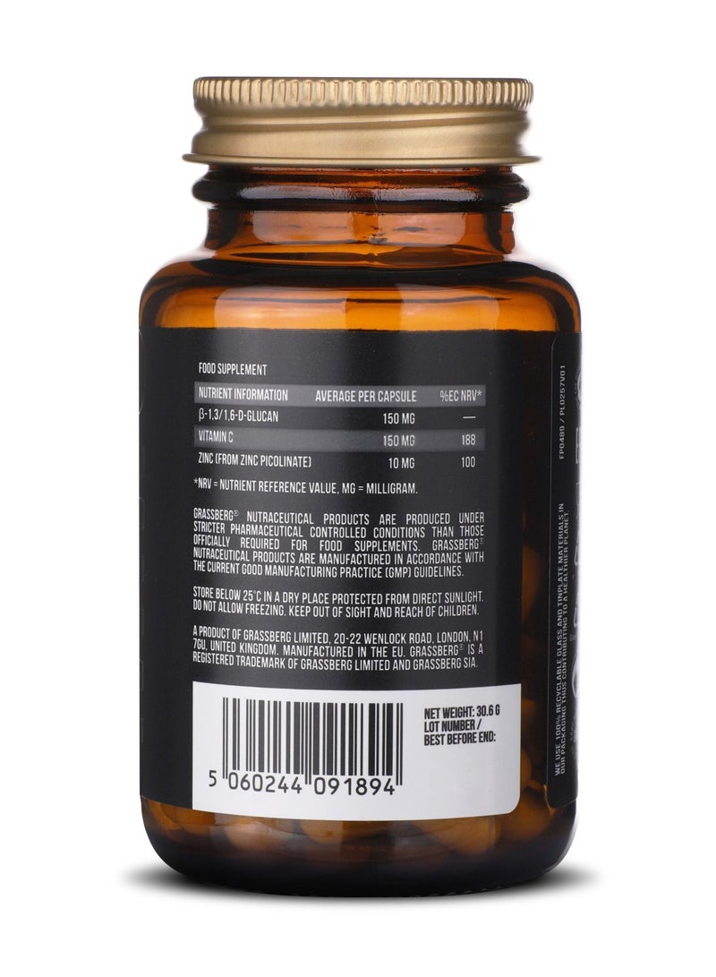 GRASSBERG Immu Boost, Immunity booster supplement with Vitamin C, Zinc and Bita Glucan - 60 Capsules - Image 2
