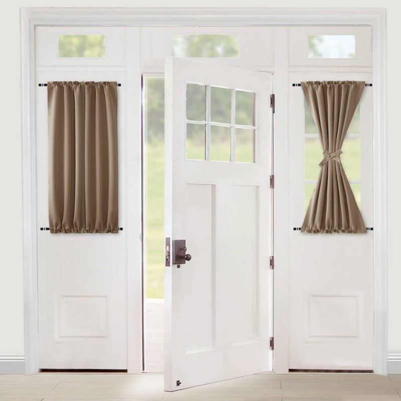 XWZO Room Darkening Curtains for French Doors  Privacy and Thermal Curtains for Glass Door  Rod Pocket Curtains with Tiebacks  25 x 40 inches Long  Khaki  1 Panel - Image 1