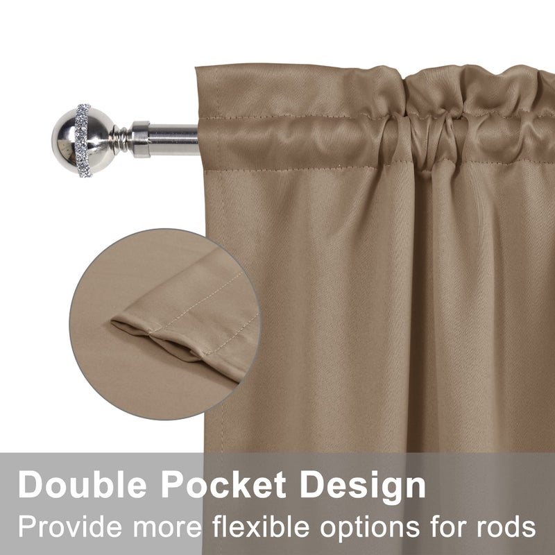 XWZO Room Darkening Curtains for French Doors  Privacy and Thermal Curtains for Glass Door  Rod Pocket Curtains with Tiebacks  25 x 40 inches Long  Khaki  1 Panel - Image 3