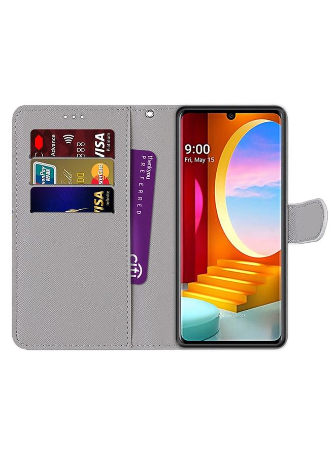 اس-توب جراب لهاتف LG مخملي بتصميم متقاطع ملون من الجلد الصناعي مع حامل وفتحات للبطاقات ومحفظة وحبل تعليق - Image 3