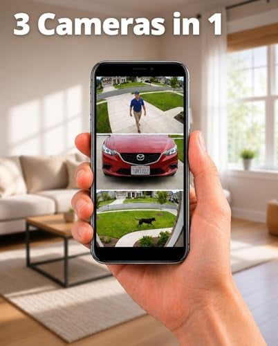 Defender AI 3K+ Guard Tri-Lens WiFi Plug-in 3-in-1 Security Camera, 360° PTZ, AI Human/Vehicle Detection, Auto-Tracking, 8X Zoom, Blue/Red Deterrence Lights, 5 Minute Setup, Guard App (1-Pack) - Image 3