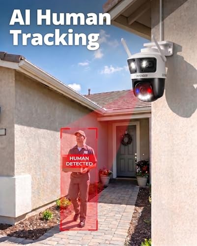 Defender AI 3K+ Guard Tri-Lens WiFi Plug-in 3-in-1 Security Camera, 360° PTZ, AI Human/Vehicle Detection, Auto-Tracking, 8X Zoom, Blue/Red Deterrence Lights, 5 Minute Setup, Guard App (1-Pack) - Image 4