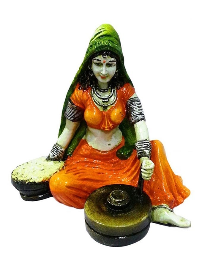 INDIA HNADCRAFTED POLYRESINE LADY WITH CHAKKI SCULPTURE SHOWPIECE FOR HOME DCOR AND OFFICE