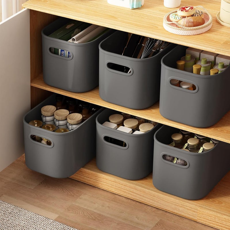 ORGIDOL 8 Pack Dark Grey Storage Bins with Lids Stackable Storage Container for Organizing, Storage Boxes with Handle for Shelves, Cute Storage Bin for Craft, Snacks, 9.85x6.9x5.7 inch - Image 5