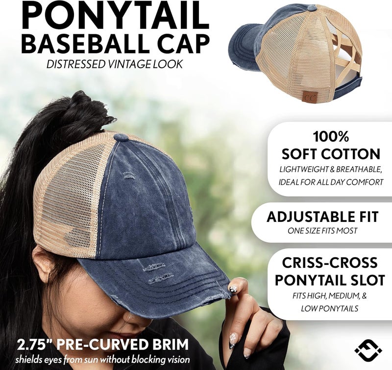 Funky Junque Ponytail Hat for Women - Baseball Cap with Adjustable Fit & High Pony Tail Criss Cross Back for Everyday Wear - Image 2