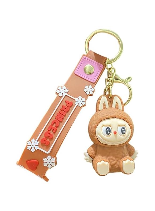 Arabest Labubu Keychain, Cute Labubu Doll Wristlet Accessories Kawaii Monster Key Chain Bag Charm Gift for Women, Brown, S - Image 1
