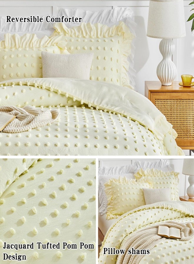 Flysheep Tufted Dots Ruffle Duvet Cover Set Twin Size, 3 Pieces Vintage Farmhouse Shabby Chic Ruffled Duvet Cover with Zipper Closure, Luxury Jacquard Boho Bohemian Bedding Set for Kids (Yellow, Twin) - Image 4