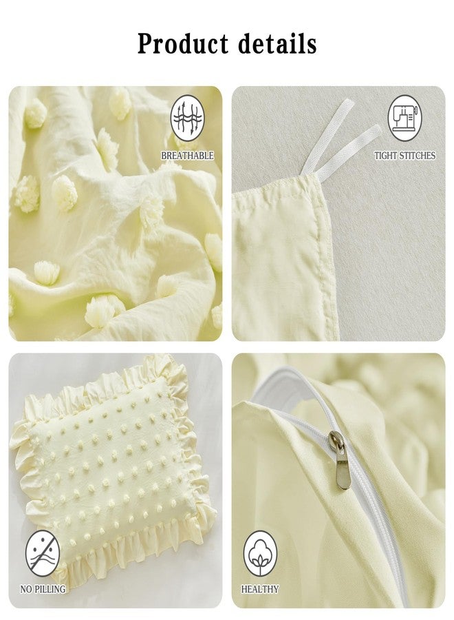 Flysheep Tufted Dots Ruffle Duvet Cover Set Twin Size, 3 Pieces Vintage Farmhouse Shabby Chic Ruffled Duvet Cover with Zipper Closure, Luxury Jacquard Boho Bohemian Bedding Set for Kids (Yellow, Twin) - Image 5