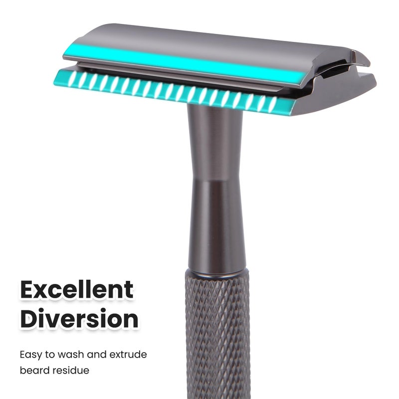 Keropy Double Edge Razor With Stand and 10 Premium Stainless Steel Blade Safety Razors For Men Shaving Razor, Matte Black Double Edge Safety Razor, Gun Black - Image 5