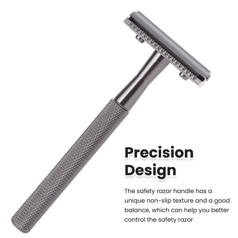 Keropy Double Edge Razor With Stand and 10 Premium Stainless Steel Blade Safety Razors For Men Shaving Razor, Matte Black Double Edge Safety Razor, Gun Black - Image 4