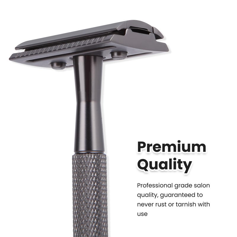 Keropy Double Edge Razor With Stand and 10 Premium Stainless Steel Blade Safety Razors For Men Shaving Razor, Matte Black Double Edge Safety Razor, Gun Black - Image 3