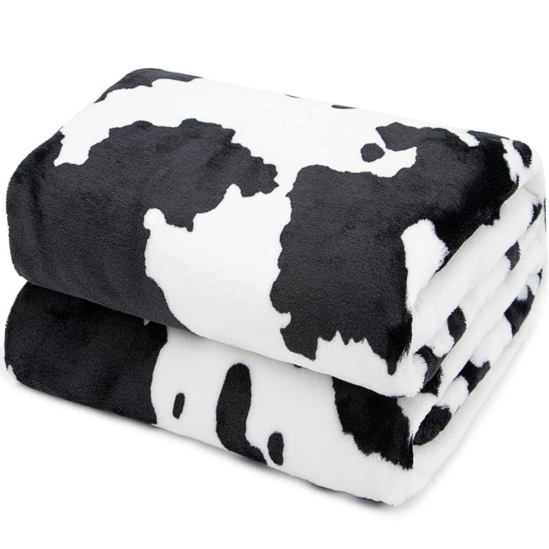 HSEEC Cow Print Blanket Warm Plush Cute Black Cow Throw Blanket Soft Fleece Flannel Lightweight Throw Blankets Sofa Couch Bed Travel Cow Bedding Room Decor for Kids Teens Adults 40"x50" - Image 1
