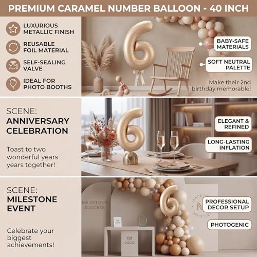 Atpata Funky #6 Elegant Caramel Colour JUMBO 40 INCH Number Balloons Set | 0 to 9 Digit Shapes | Decorative Balloons for Milestones & Celebrations - Image 5