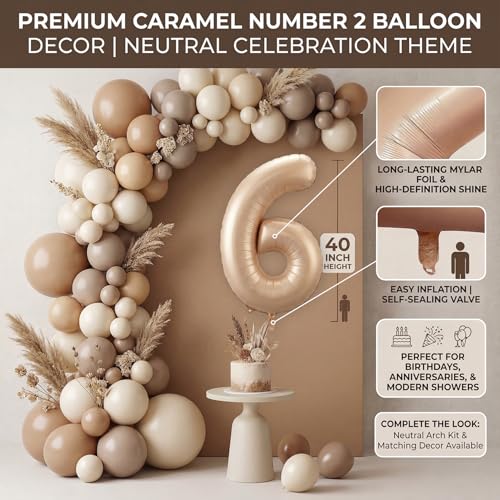 Atpata Funky #6 Elegant Caramel Colour JUMBO 40 INCH Number Balloons Set | 0 to 9 Digit Shapes | Decorative Balloons for Milestones & Celebrations - Image 4