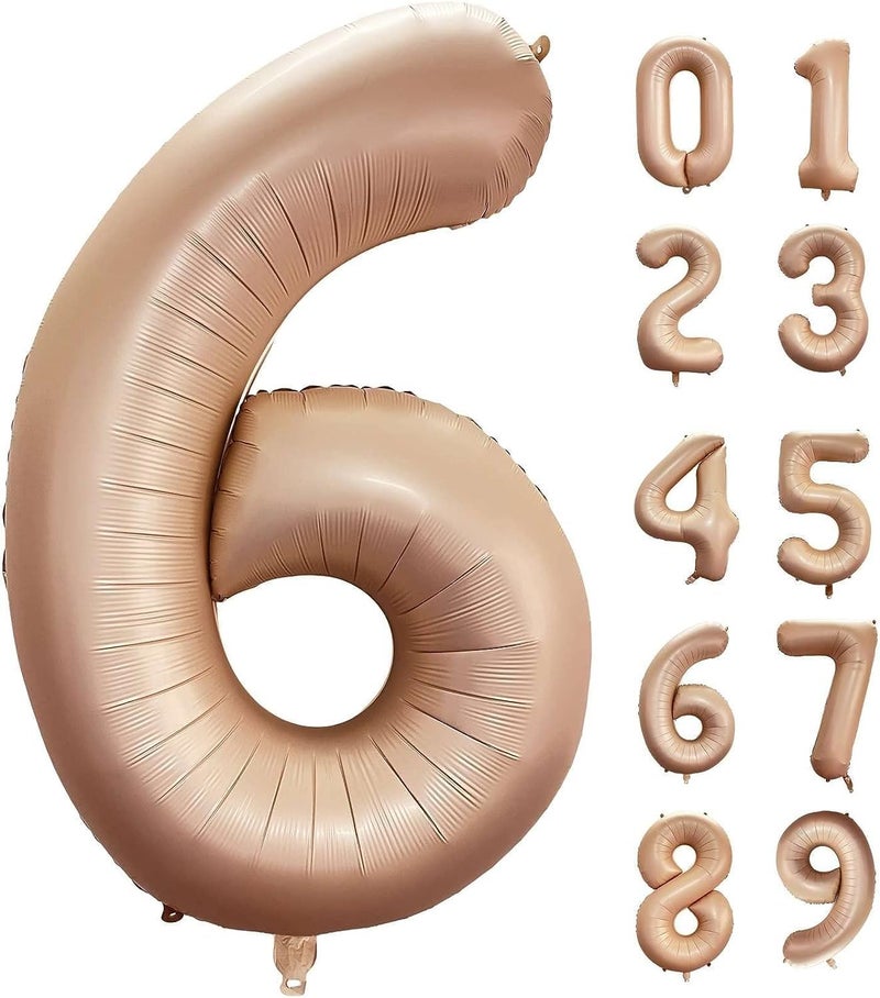 Atpata Funky #6 Elegant Caramel Colour JUMBO 40 INCH Number Balloons Set | 0 to 9 Digit Shapes | Decorative Balloons for Milestones & Celebrations - Image 1