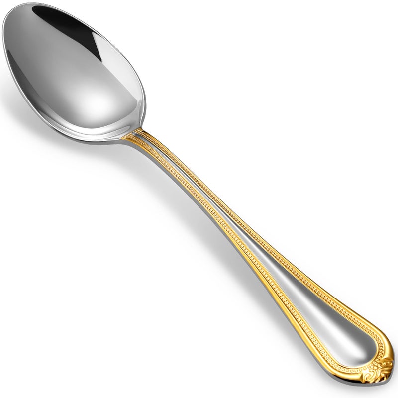 KEAWELL Pearl Edge 4Piece Premium Spoon Set 1810 Stainless Steel Fine Silverware Spoons with Refined Bead Design Brightly Polished Dishwasher Safe Gold Accent 756 Dinner Spoons