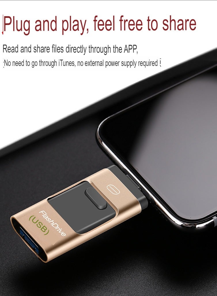 AROAQ 512GB USB Flash Drive, Shock Proof 3-in-1 External USB Flash Drive, Safe And Stable USB Memory Stick, Convenient And Fast Metal Body Flash Drive, Black Color (Type-C Interface + apple Head + USB) - Image 2