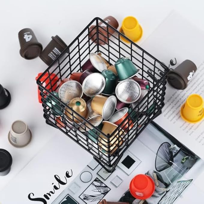 rayihni Coffee Pod Holder Basket Large Capacity Metal K Cup Holder Organizer Storage Basket For Kitchen Countertop Office Coffee Bar Accessories Creamer And Syrup Organizer Matte Black - Image 5