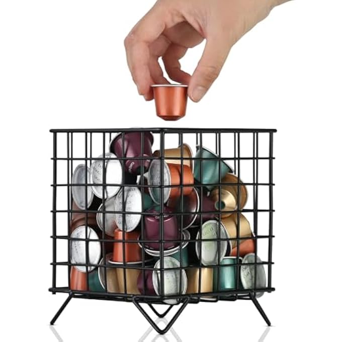 rayihni Coffee Pod Holder Basket Large Capacity Metal K Cup Holder Organizer Storage Basket For Kitchen Countertop Office Coffee Bar Accessories Creamer And Syrup Organizer Matte Black - Image 2