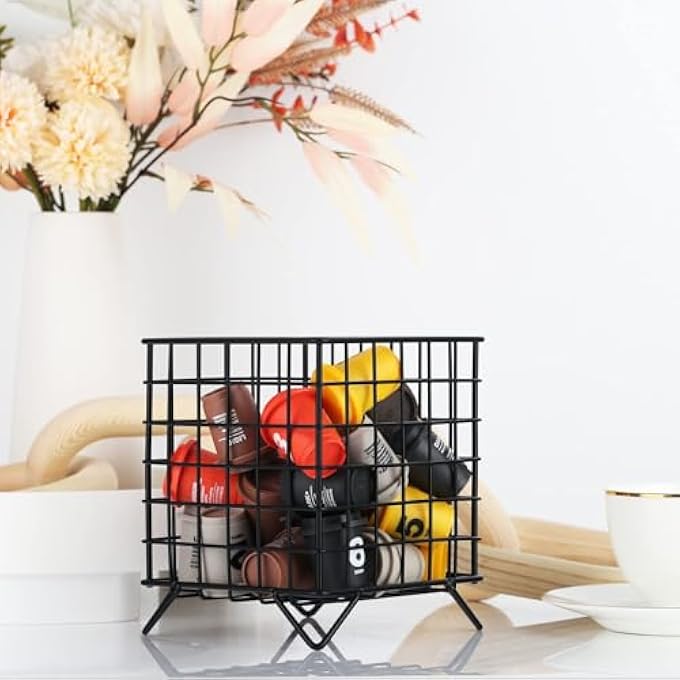 rayihni Coffee Pod Holder Basket Large Capacity Metal K Cup Holder Organizer Storage Basket For Kitchen Countertop Office Coffee Bar Accessories Creamer And Syrup Organizer Matte Black - Image 4