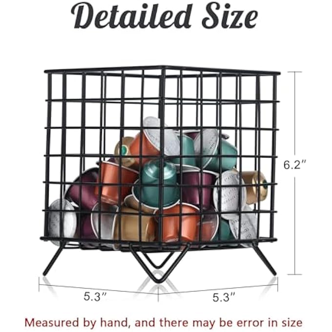 rayihni Coffee Pod Holder Basket Large Capacity Metal K Cup Holder Organizer Storage Basket For Kitchen Countertop Office Coffee Bar Accessories Creamer And Syrup Organizer Matte Black - Image 3