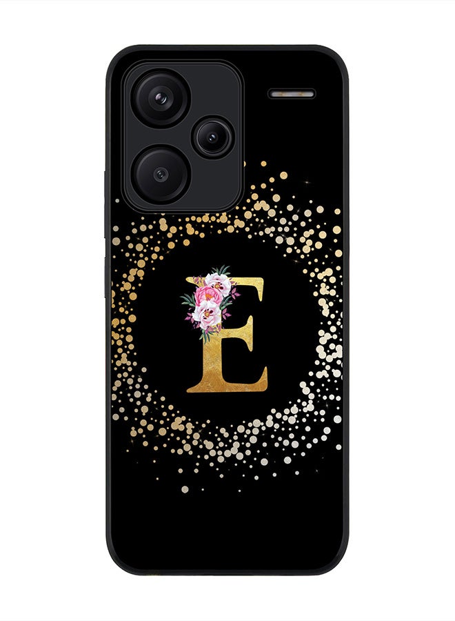 Stylizedd Rugged Black Edge Case for Xiaomi Redmi Note 13 Pro Plus, Slim Case Cover- Custom Monogram Initial Letter Floral Pattern Alphabet - E(Black) - Image 1
