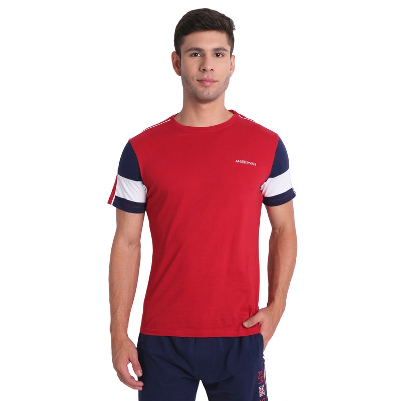 amswan PREMIUM COTTON COLOURBLOCK PRINTED HALF SLEEVE CREW NECK T-SHIRTS - Image 1