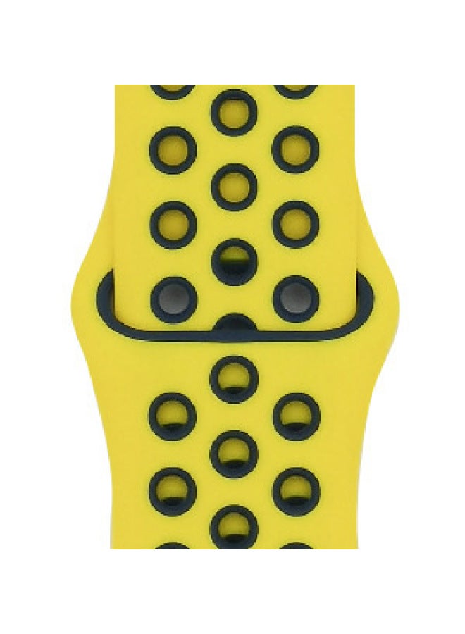 Suitable For Apple Two-color Silicone Nike Strap Nike Hole Apple Iwatch Breathable Sports Watch Strap-Color:48 Yellow + Midnight Blue-Specifications:38/40/41mm-S