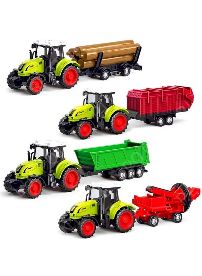 PLUSPOINT PLUSPOINT Farm Tractor Toys Inertia Vehicles Farm Tractor Truck with Trolley Pack of 4Pc Agriculture Toys Friction Power Toy Trucks for Kids Pretend Play 3-14 Years (Trolley 4pc)  - Image 1