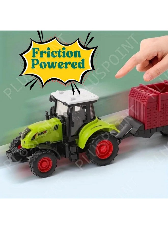 PLUSPOINT PLUSPOINT Farm Tractor Toys Inertia Vehicles Farm Tractor Truck with Trolley Pack of 4Pc Agriculture Toys Friction Power Toy Trucks for Kids Pretend Play 3-14 Years (Trolley 4pc)  - Image 4