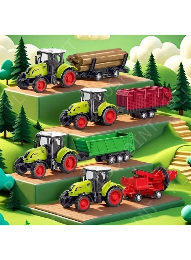 PLUSPOINT PLUSPOINT Farm Tractor Toys Inertia Vehicles Farm Tractor Truck with Trolley Pack of 4Pc Agriculture Toys Friction Power Toy Trucks for Kids Pretend Play 3-14 Years (Trolley 4pc)  - Image 3